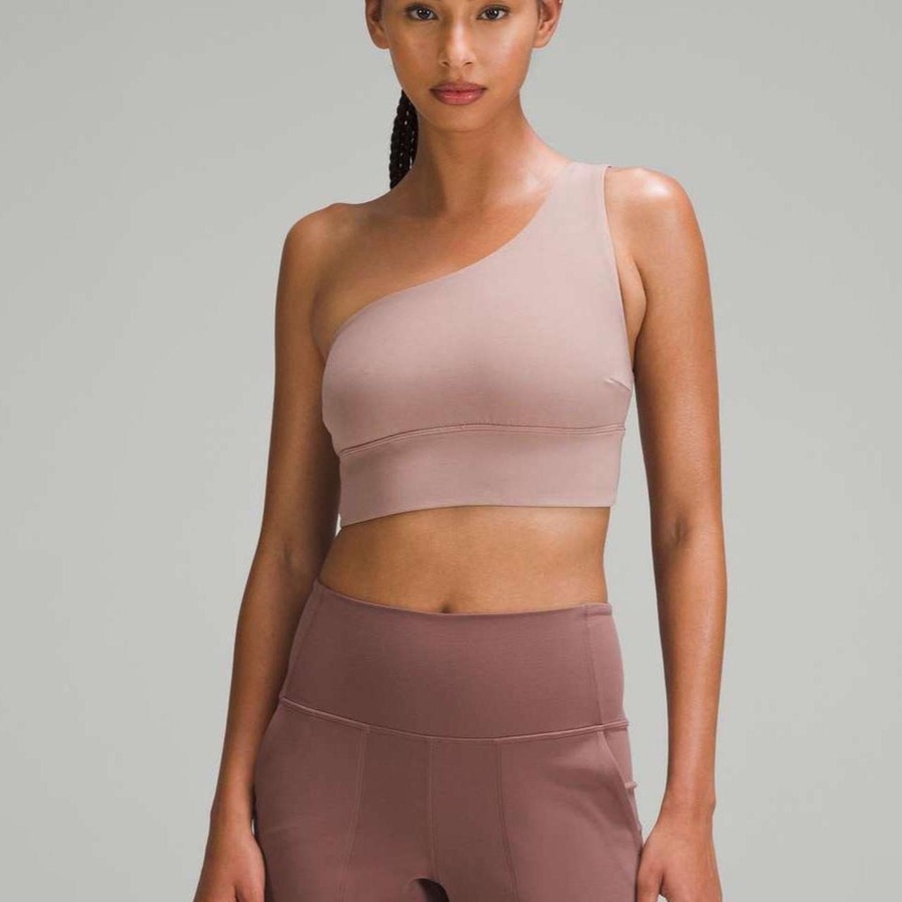 Lululemon Align Asymmetrical Bra Light Support C/D Cup Pink Tan Size 10 LW2DTKS